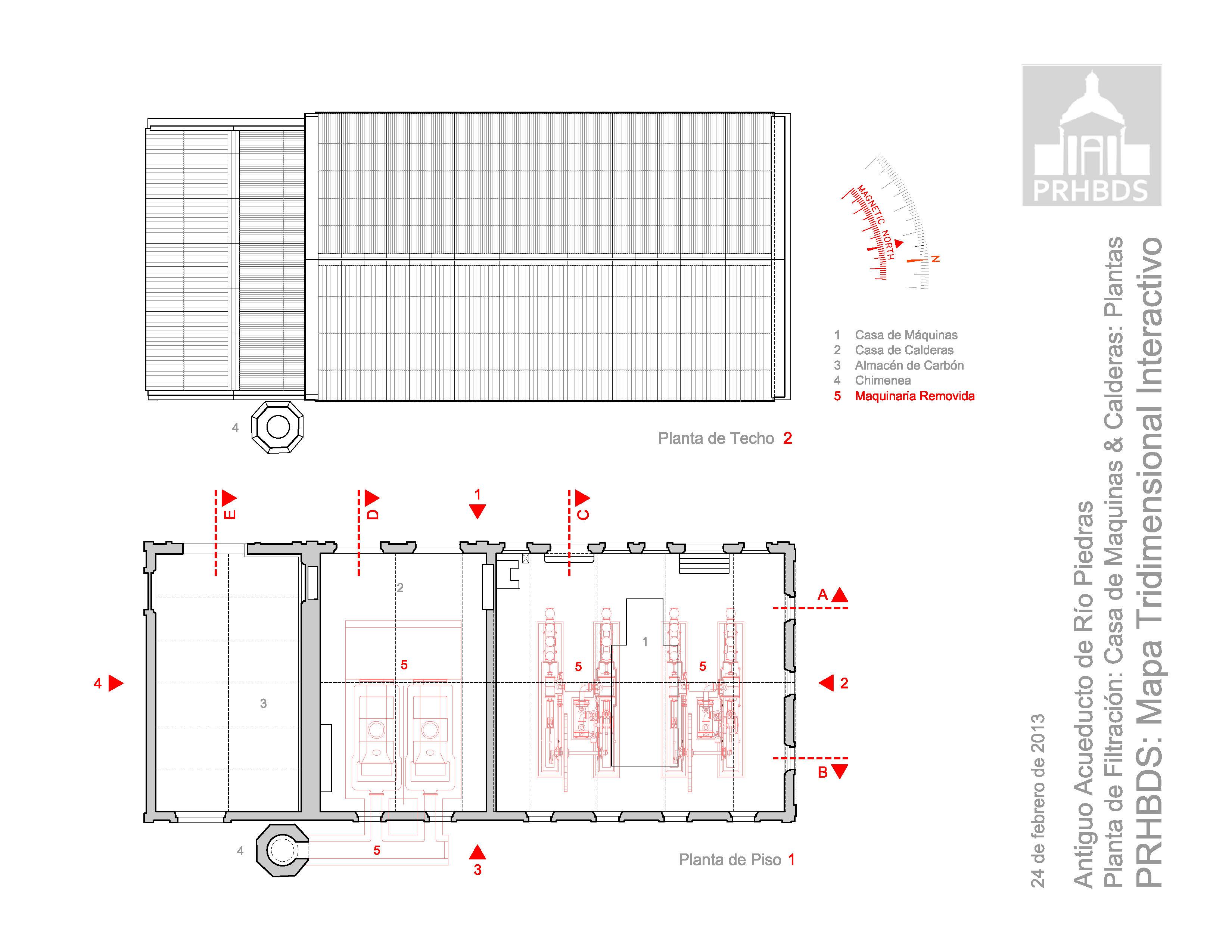 Antiguo Acueductos de Río Piedras - Casa de Máquinas & Calderas - Planta de Piso y Techo